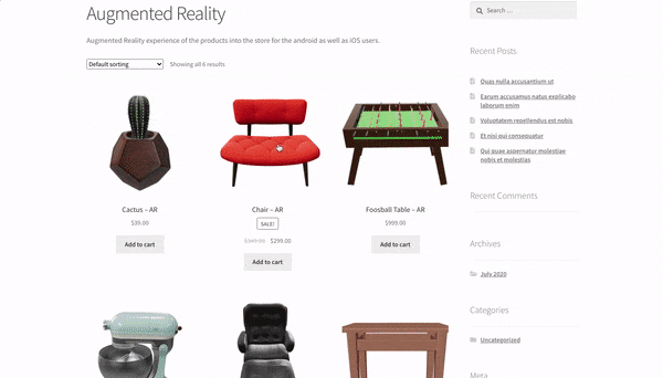 AR(增强现实)中的 WooCommerce 产品视图 | 3D 产品视图源代码
