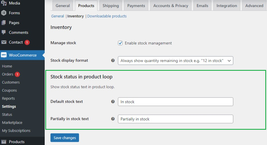产品循环中的 WooCommerce 库存状态源代码