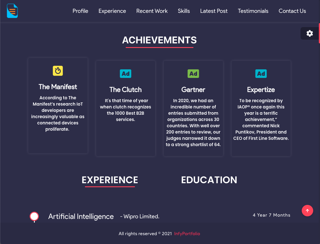InfyPortfolio – Laravel 个人作品集/简历/简历网站主题源代码