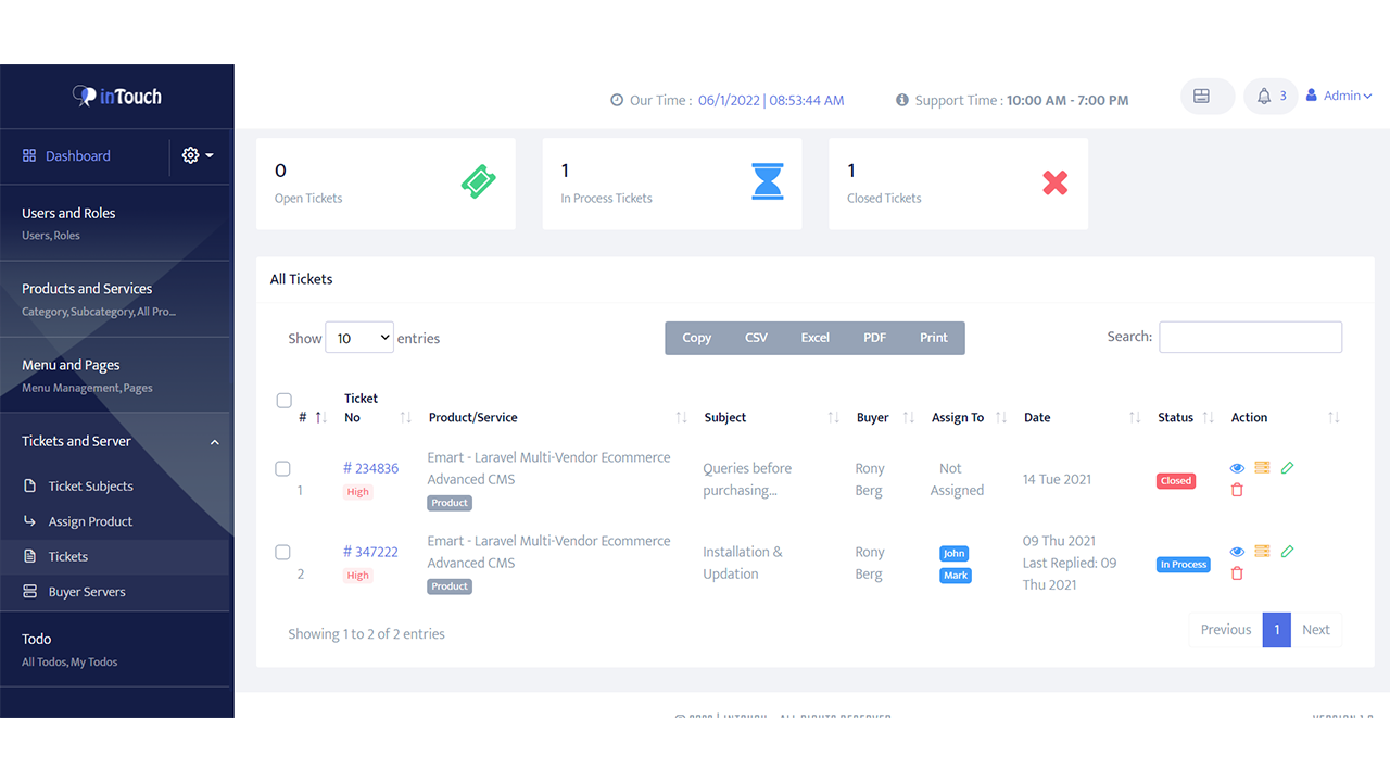 inTouch – Laravel 支持工单管理系统源代码