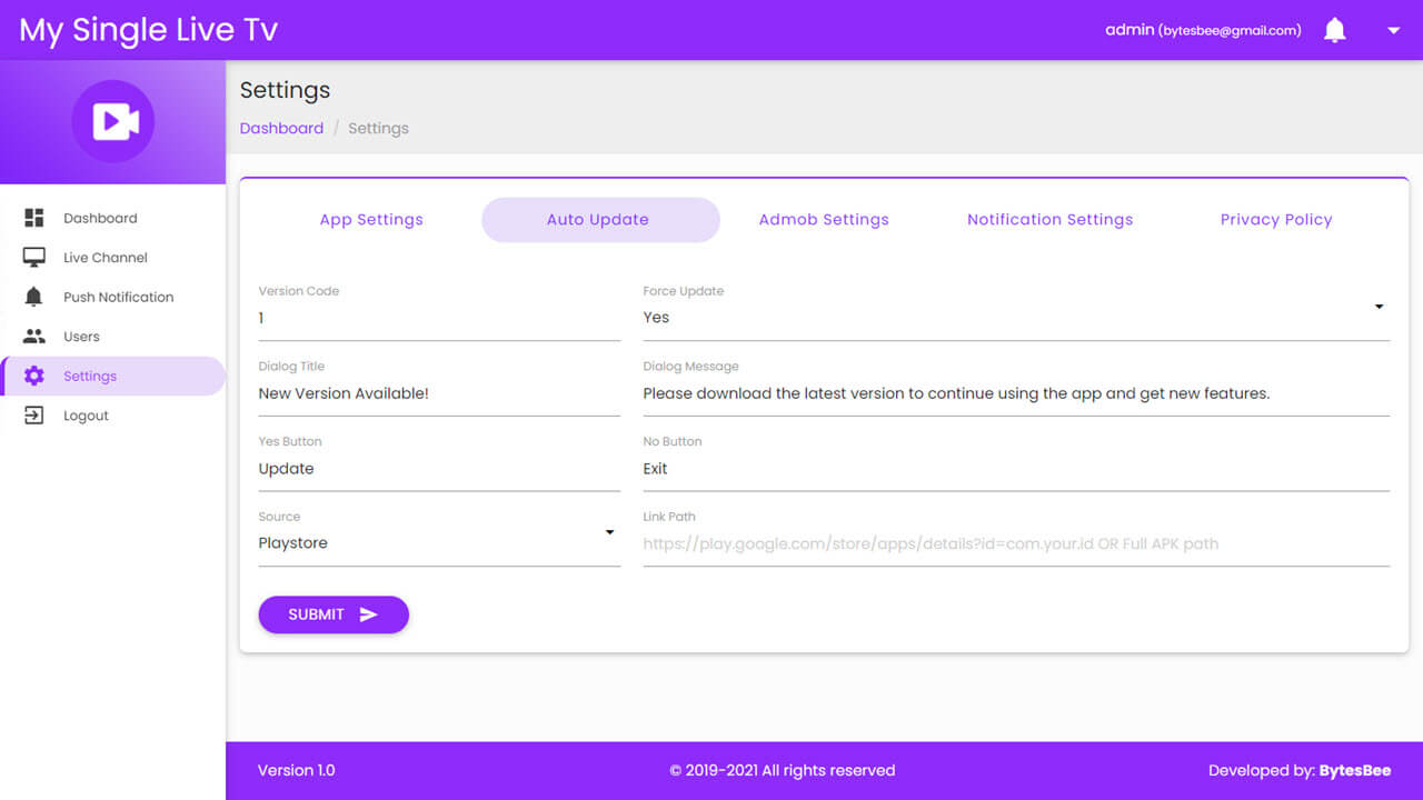 我的带管理面板的单人直播电视 Android 应用程序(支持 Android 11)源代码