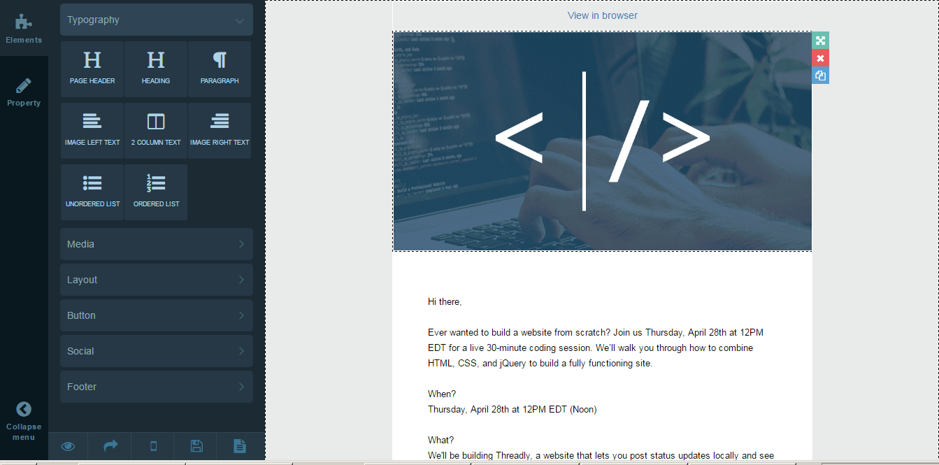 用于 jQuery 的拖放电子邮件模板生成器源代码