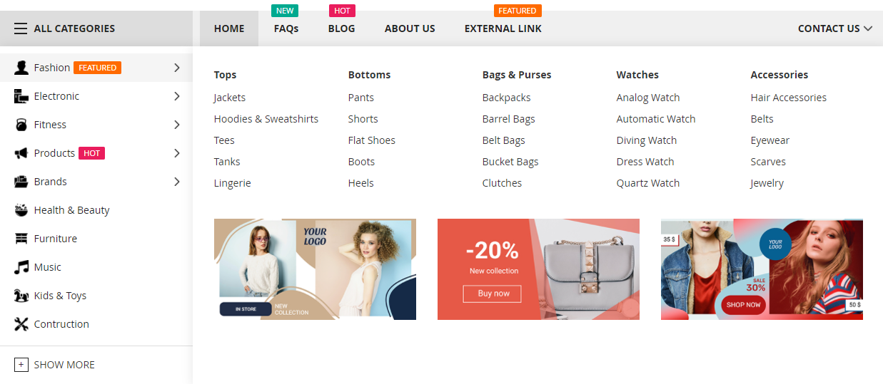 Magento 2 Mega 菜单扩展源代码