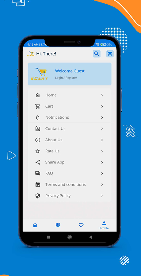 eCart – 杂货店、食品配送、水果和蔬菜商店、完整的 Android 电子商务应用程序源代码