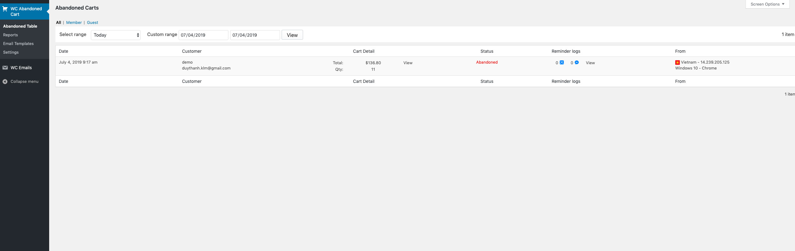 WooCommerce 废弃购物车恢复 – 电子邮件 – 短信 – 信使源代码