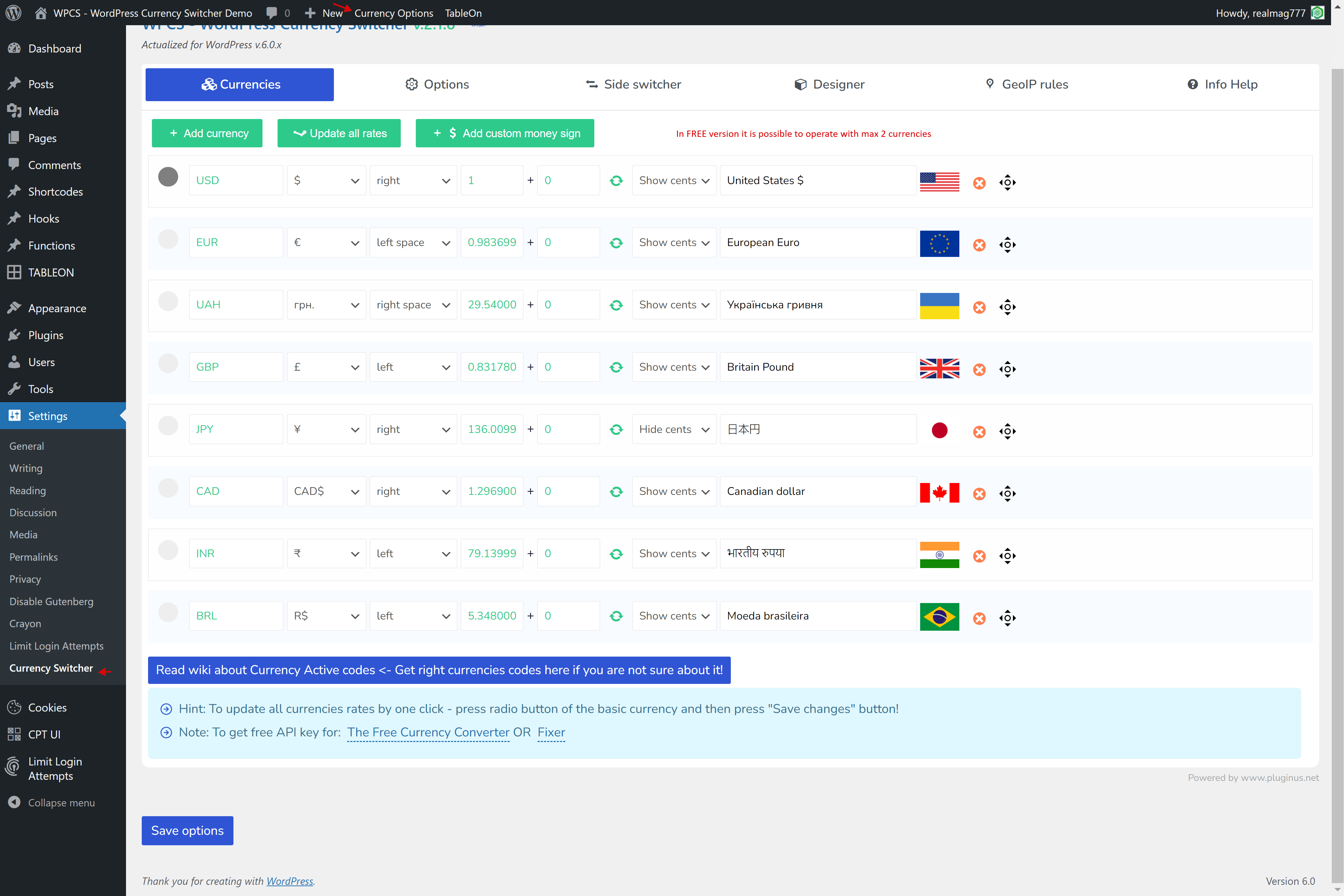 WPCS – WordPress 货币切换器源代码