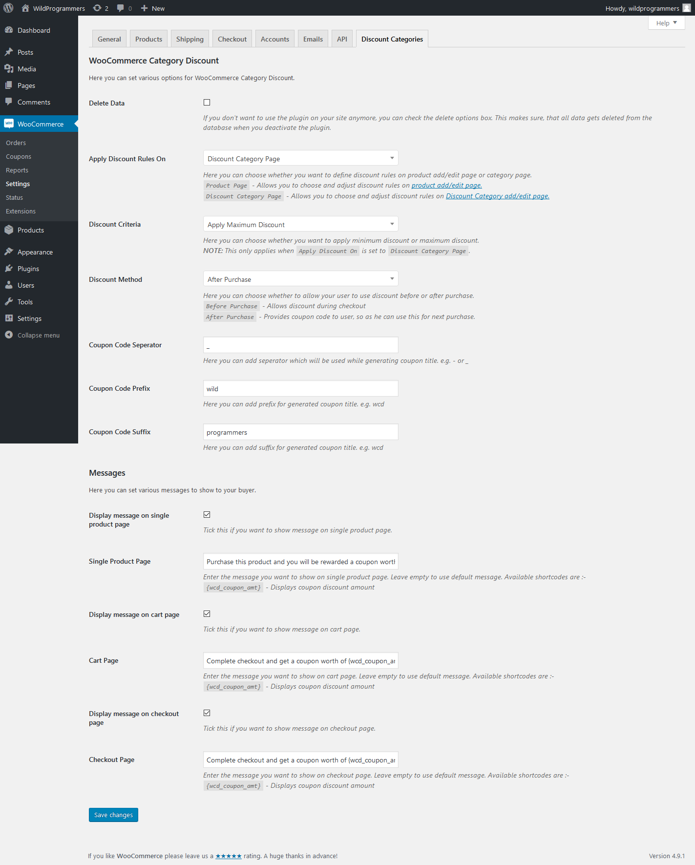 WooCommerce 类别折扣源代码