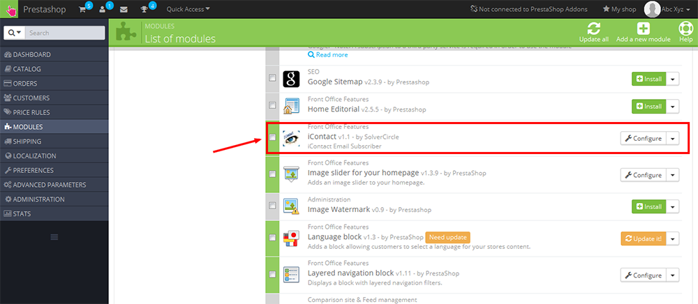 Prestashop iContact 订阅源代码