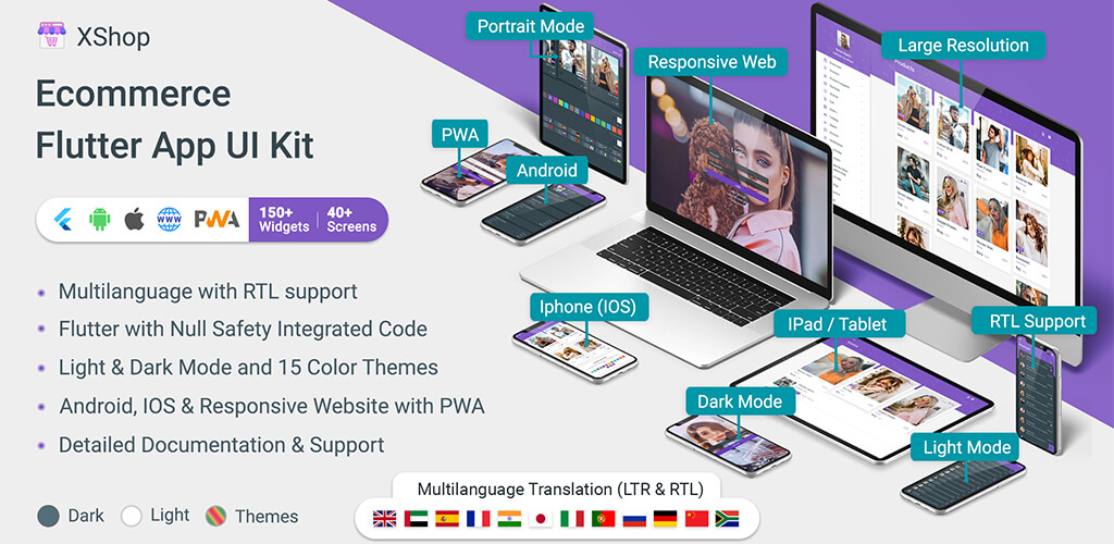 1 个 Flutter Ui Kit Bundle 中的 3 个应用程序(电子商务、聊天和博客)源代码