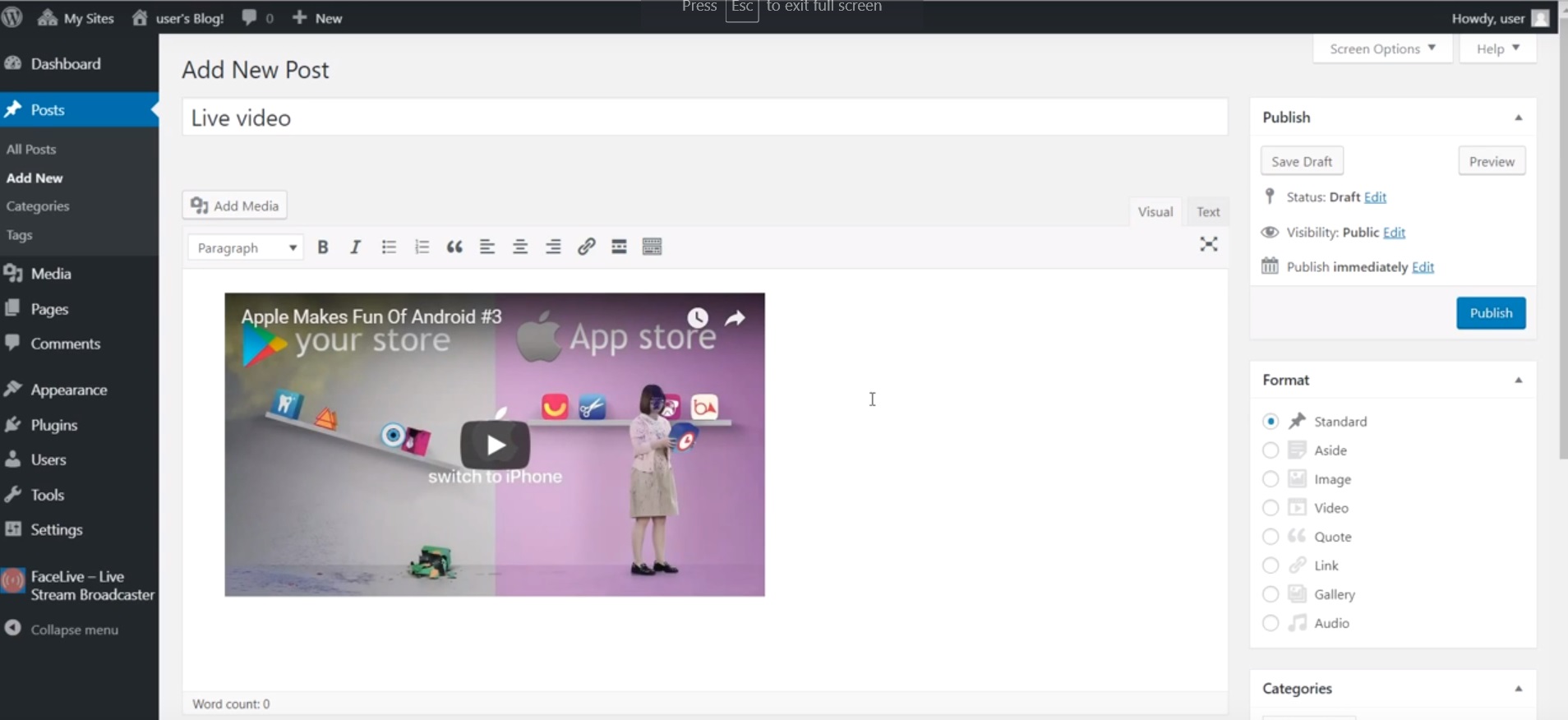 F-Live – 适用于 WordPress 的直播流媒体插件源代码