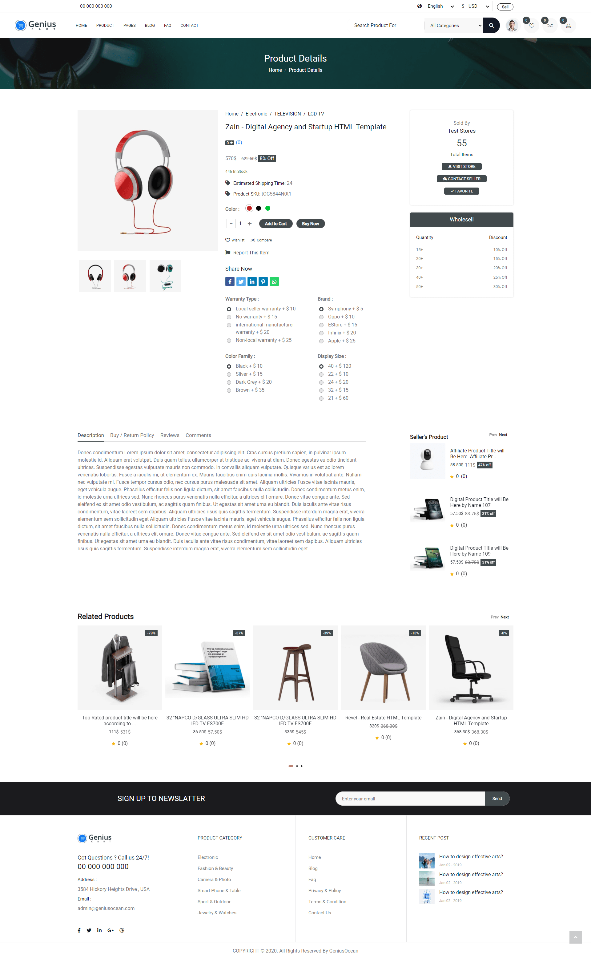 GeniusCart – 具有实体和数字产品市场的单一或多供应商电子商务系统源代码