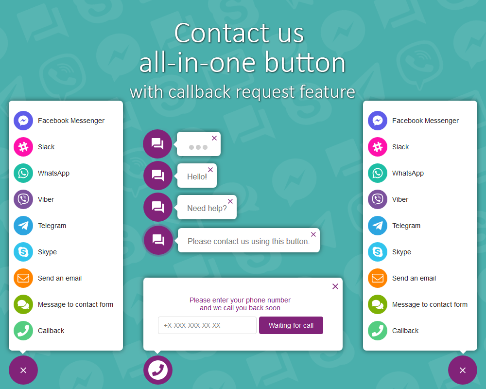多合一支持按钮 + 回调请求。 WhatsApp、Messenger、Telegram、LiveChat 等…源代码
