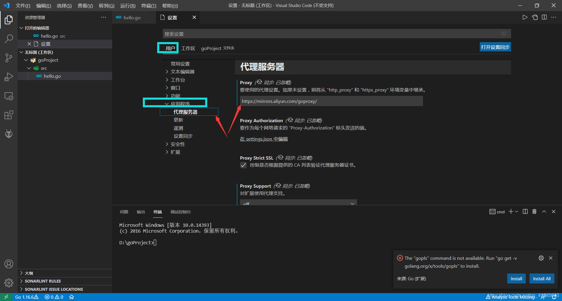 VSCode中为Golang开发环境配置代理goproxy的详细步骤