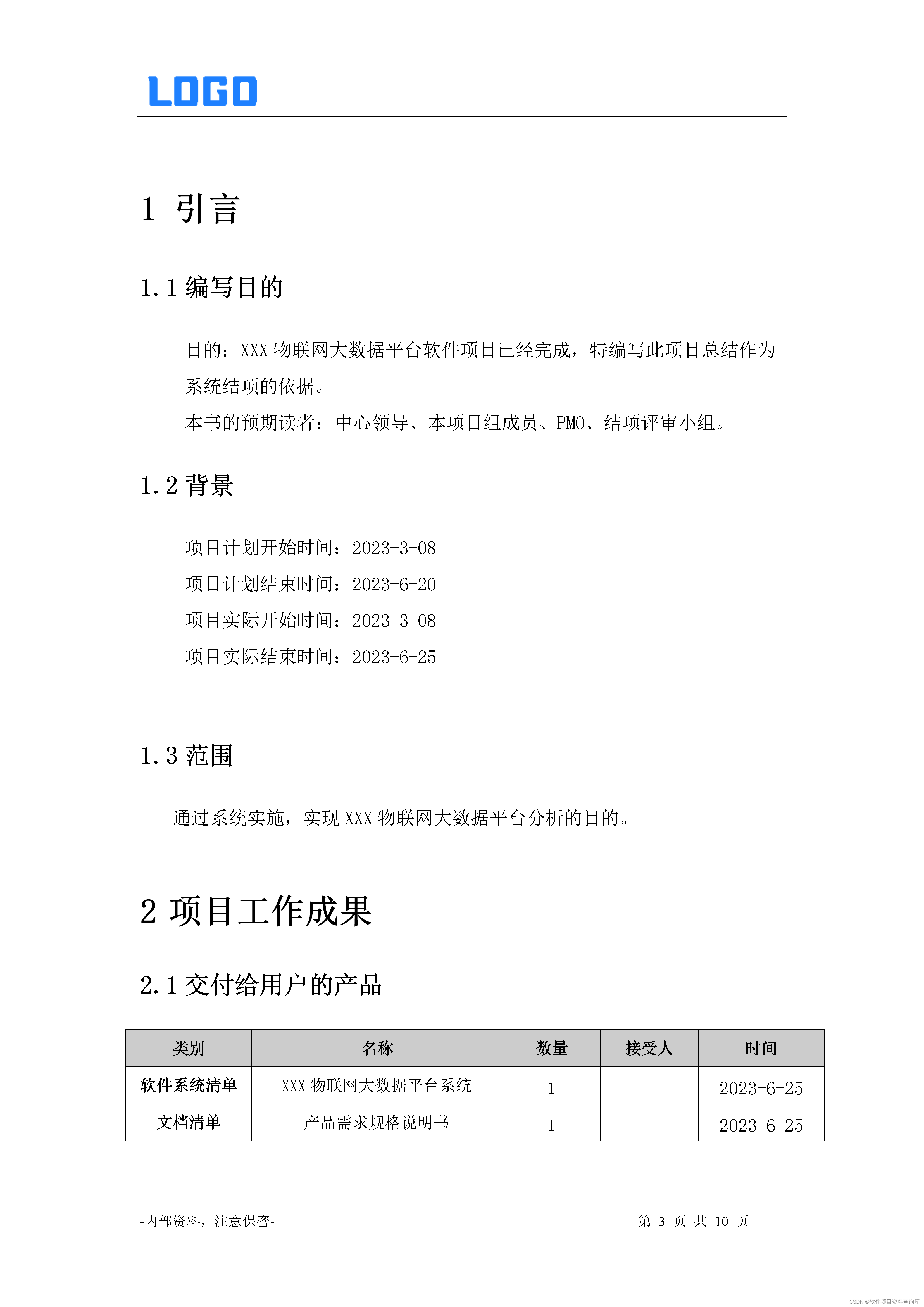 项目总结报告(Word)与项目总结汇报(PPT)呈现