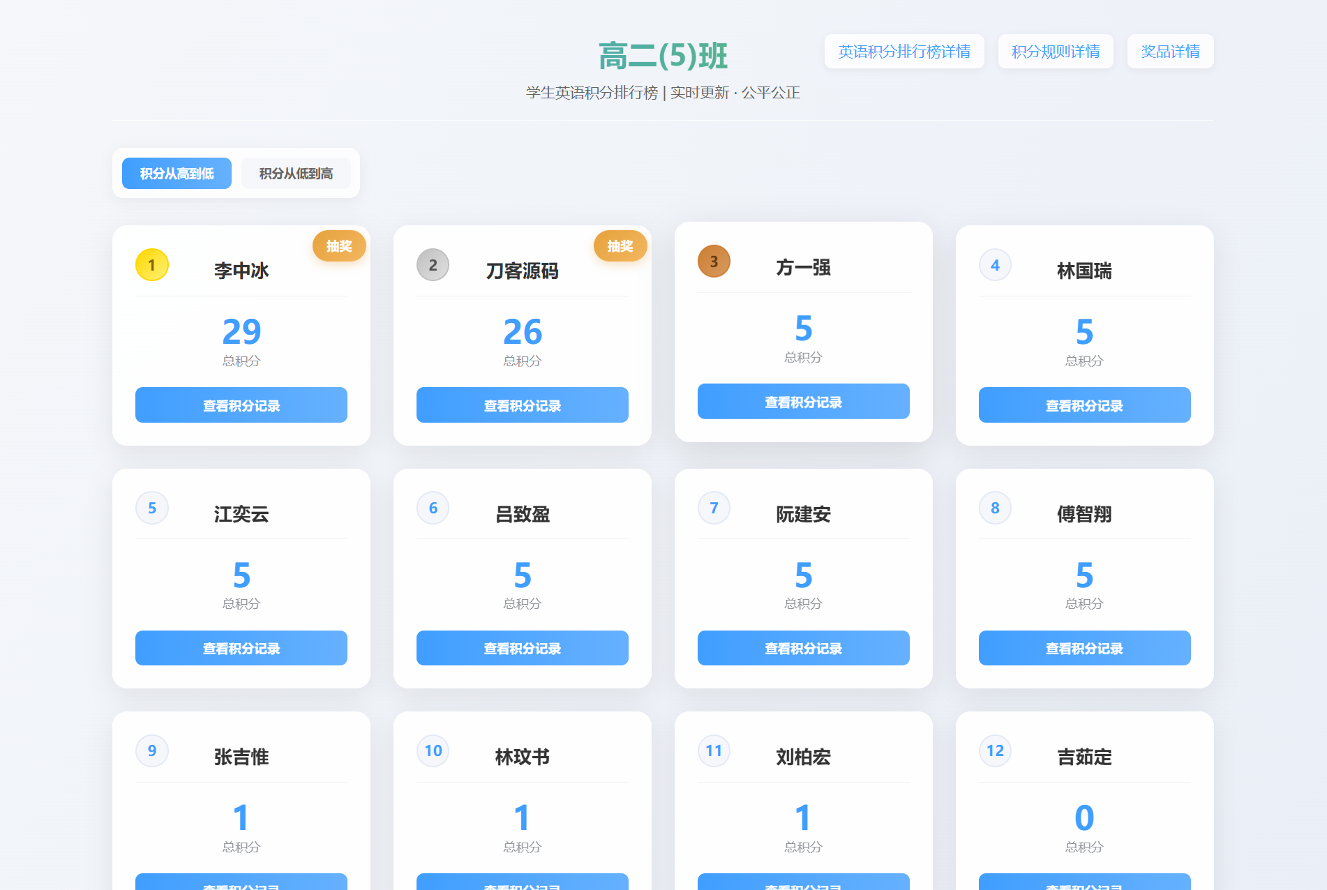 班级学生平时表现记录 积分抽奖系统源码 全开源
